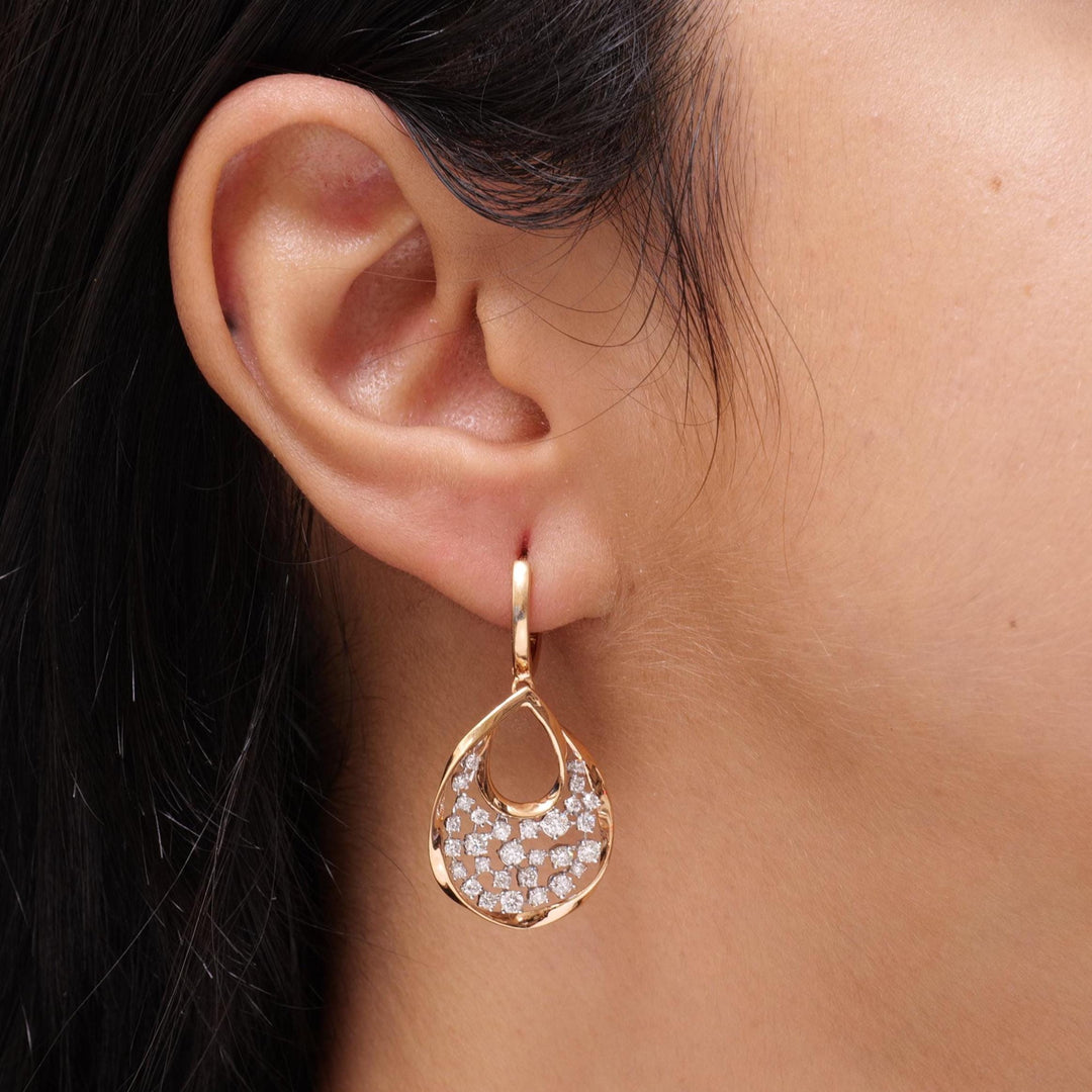 Teardrop Natural Diamond Dangle Earrings: 14k Solid Gold Drop Huggie Earrings, Certified Jewelry