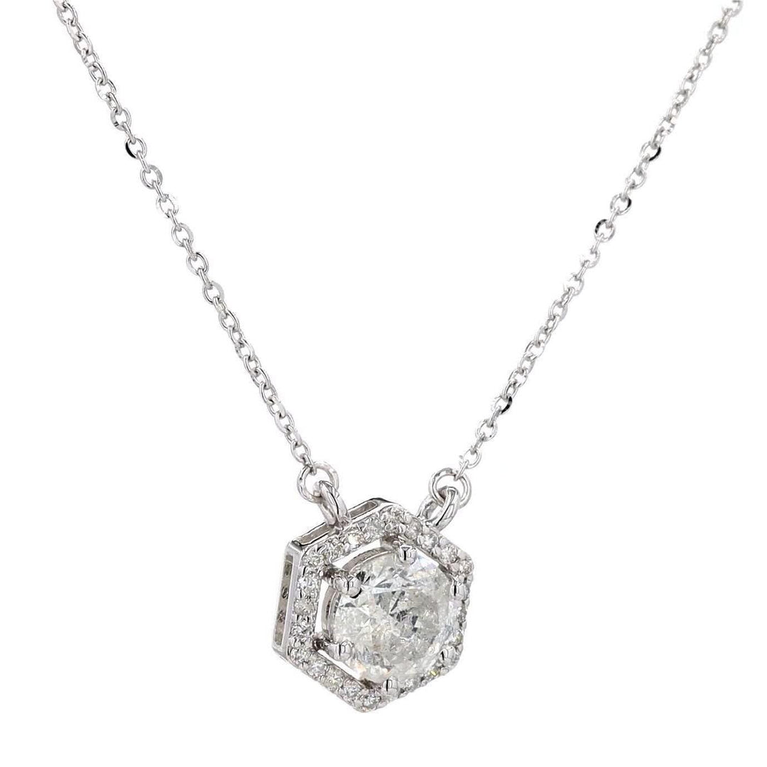 Hexagon Halo Solitaire Natural Diamonds Minimal Necklace: 14k Solid Gold Geometric Stacking Jewellery, Certified Jewelry