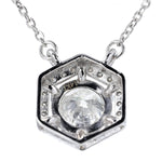 Load image into Gallery viewer, Hexagon Halo Solitaire Natural Diamonds Minimal Necklace: 14k Solid Gold Geometric Stacking Jewellery, Certified Jewelry
