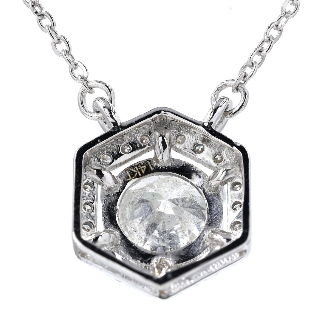 Hexagon Halo Solitaire Natural Diamonds Minimal Necklace: 14k Solid Gold Geometric Stacking Jewellery, Certified Jewelry