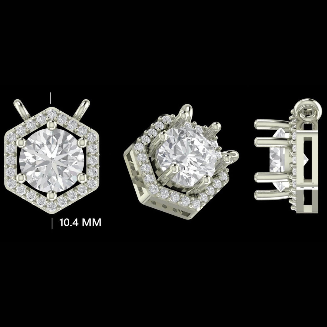 Hexagon Halo Solitaire Natural Diamonds Minimal Necklace: 14k Solid Gold Geometric Stacking Jewellery, Certified Jewelry