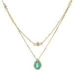 Load image into Gallery viewer, Natural Emerald Layered Diamond Stacking Necklace: 14k Solid Gold Pear Gemstone Jewellery, Certified Jewelry
