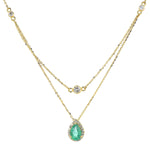 Load image into Gallery viewer, Natural Emerald Layered Diamond Stacking Necklace: 14k Solid Gold Pear Gemstone Jewellery, Certified Jewelry
