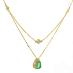 Load image into Gallery viewer, Natural Emerald Layered Diamond Stacking Necklace: 14k Solid Gold Pear Gemstone Jewellery, Certified Jewelry
