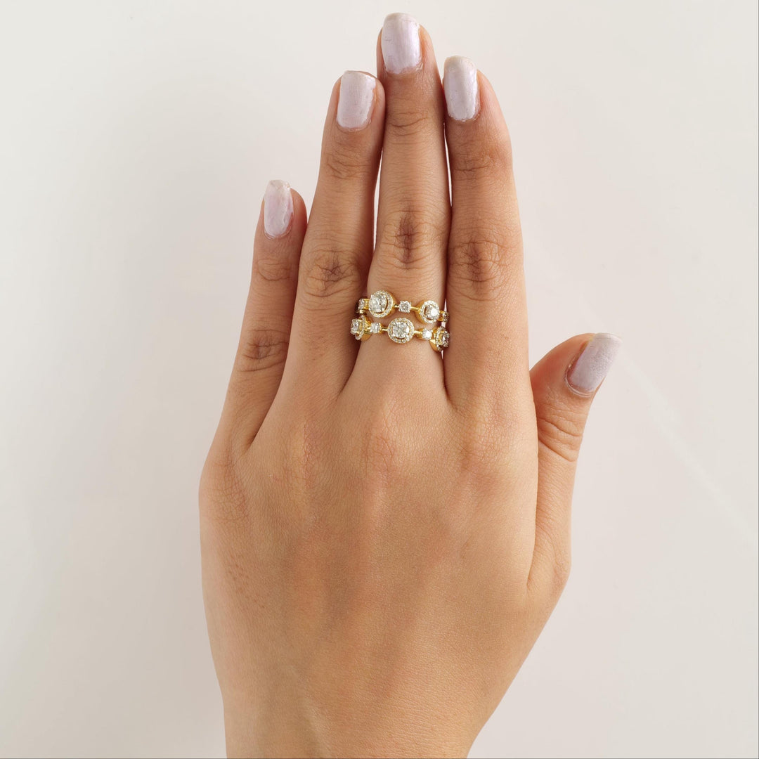 Halo Wide Natural Diamond Halo Band Ring: 14k Solid Gold Cluster Stacking Jewellery, Certified Jewelry