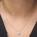 Load image into Gallery viewer, Hexagon Halo Solitaire Natural Diamonds Minimal Necklace: 14k Solid Gold Geometric Stacking Jewellery, Certified Jewelry
