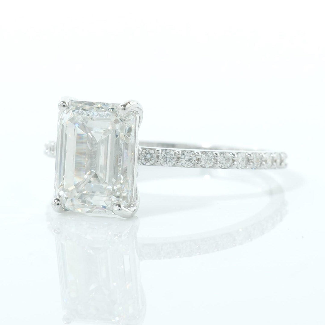 IGI Certified Emerald Cut Lab Grown Diamond Ring: 14k Solid Gold Solitaire Pavé Band Wedding Jewelry