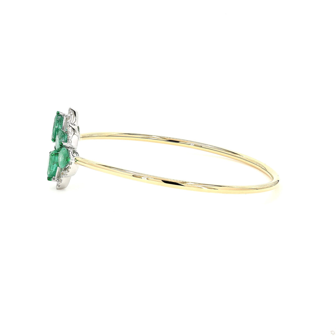 Pear Shape Natural Emerald & Diamond Bracelet: 14k Solid Gold Gemstone Halo Cuff Jewellery, Certified Jewelry