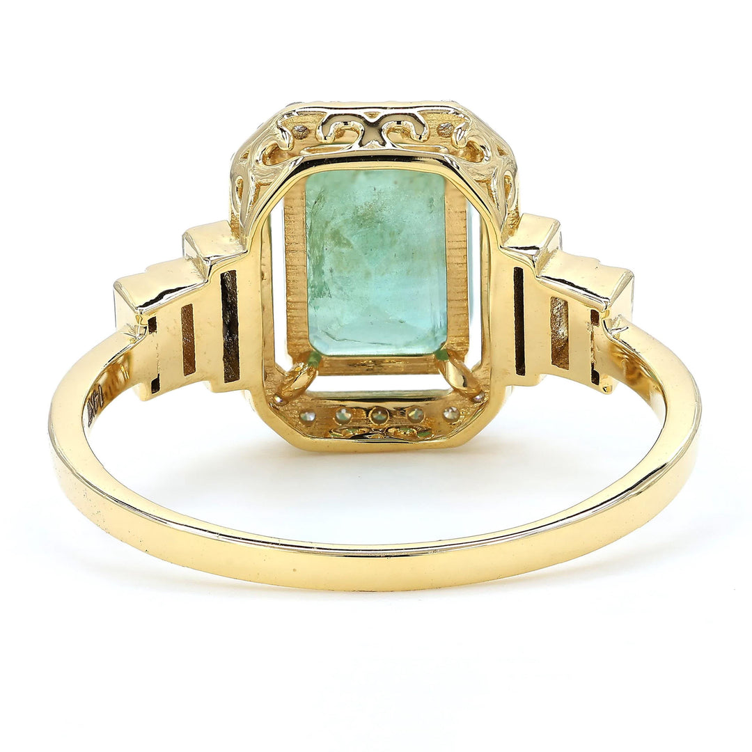 Emerald Cut Natural Emerald Diamond Ring, 14k Solid Gold, Natural Diamonds, Halo Baguette Gemstone Ring, Certified Jewelry