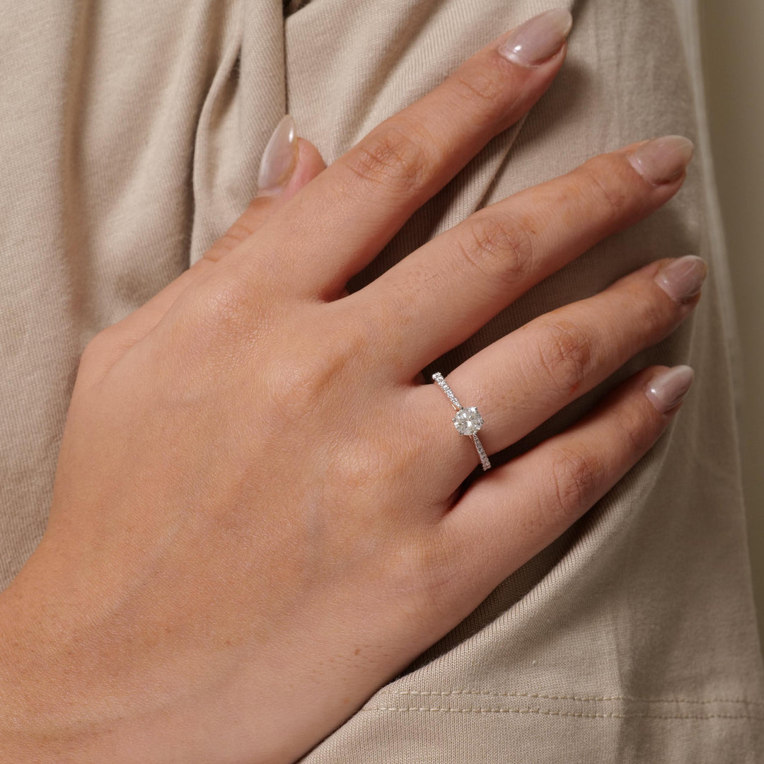 Round Solitaire Natural Diamond Wedding Band Ring: 14k Solid Gold Promise Jewellery, Certified Jewelry