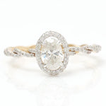 Load image into Gallery viewer, Oval Halo Natural Diamond Ring: 14k Solid Gold Twisted Band Wedding Ring, Certified Jewelry
