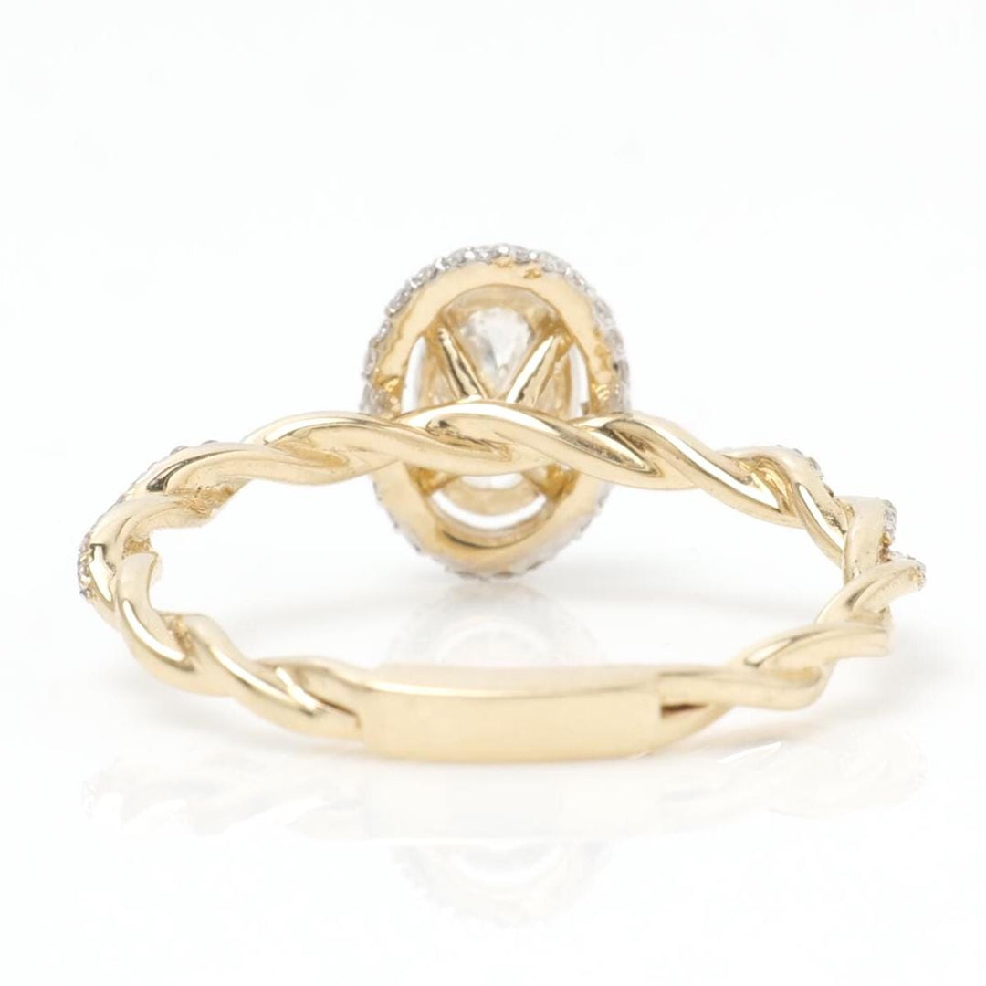 Oval Halo Natural Diamond Ring: 14k Solid Gold Twisted Band Wedding Ring, Certified Jewelry