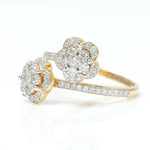 Load image into Gallery viewer, Double Floral Bypass Natural Diamond Ring: 14k Solid Gold Twin Flower Open Cuff Band Jewellery, Certified Jewelry
