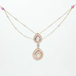 Load image into Gallery viewer, Natural Pear Diamond Halo Ruby Bridal Necklace: 14k Solid Gold Double Drop Gemstone Jewellery, Certified Jewelry
