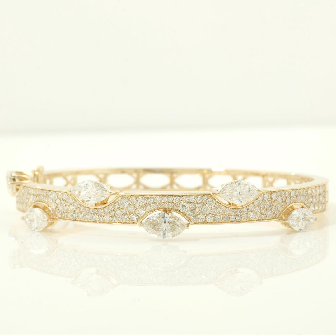 Marquise Natural Diamond Bangle Bracelet, 14k Solid Gold Pave Cuff Bracelet, Certified Jewelry