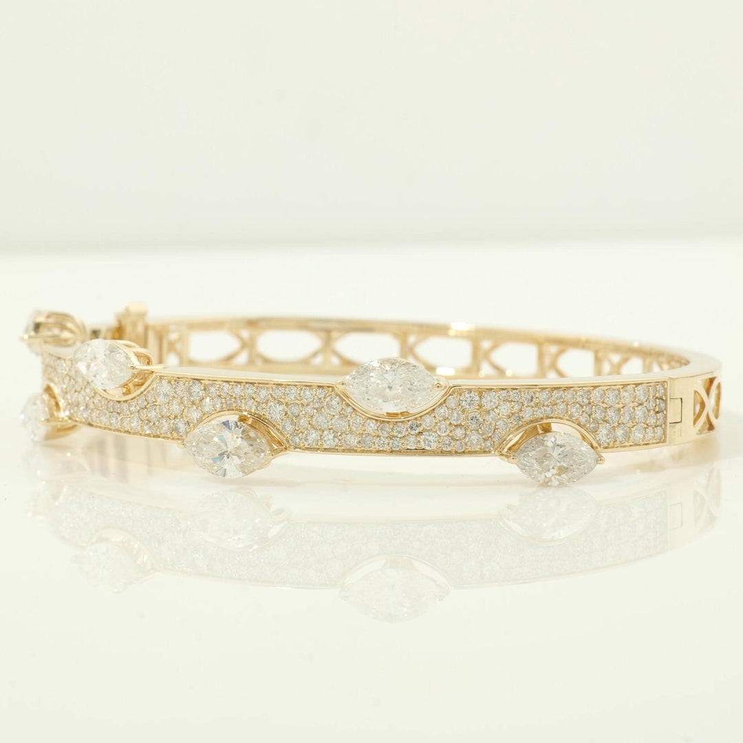 Marquise Natural Diamond Bangle Bracelet, 14k Solid Gold Pave Cuff Bracelet, Certified Jewelry