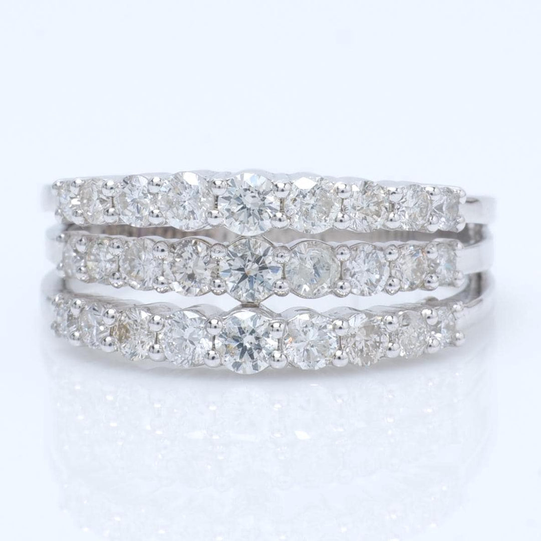 Triple Row Natural Diamond Band Ring: 14k Solid Gold Multi Row Wedding Jewellery, Certified Jewelry