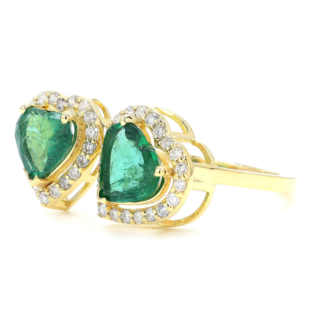 Heart Natural Emerald Diamond Open Band Ring: 14k Solid Gold Halo Gemstone Jewellery, Certified Jewelry
