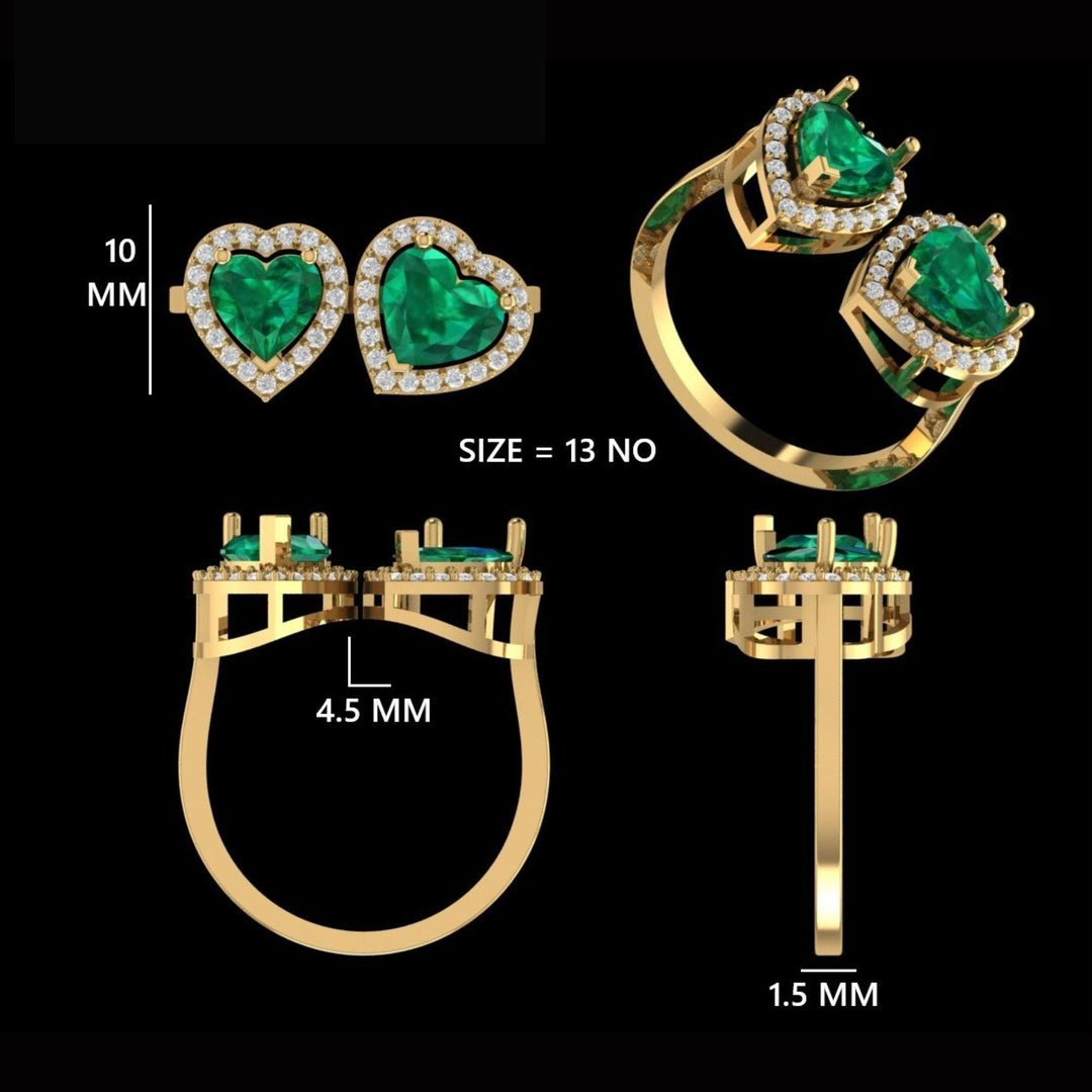 Heart Natural Emerald Diamond Open Band Ring: 14k Solid Gold Halo Gemstone Jewellery, Certified Jewelry