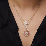 Load image into Gallery viewer, Natural Pear Diamond Halo Ruby Bridal Necklace: 14k Solid Gold Double Drop Gemstone Jewellery, Certified Jewelry
