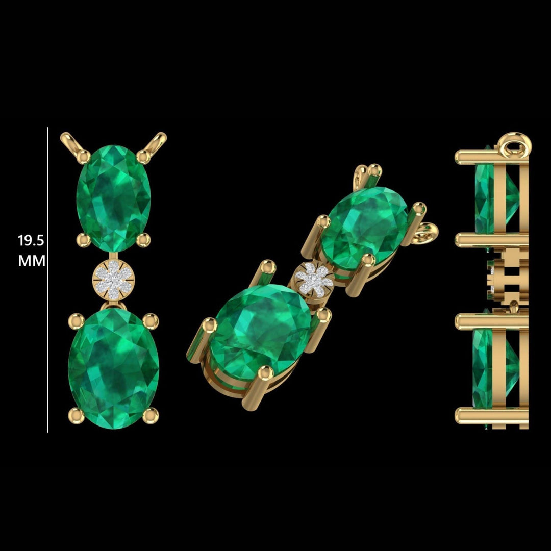 Natural Emerald Diamond Drop Pendant Necklace: 14k Solid Gold Double Oval Gemstone Jewellery, Stacking Minimalistic Chain, Certified Jewelry