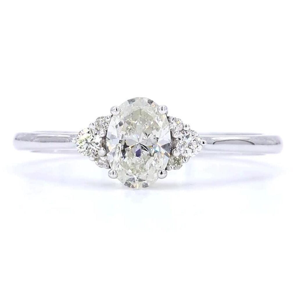 Oval Solitaire Cluster Natural Diamond Ring, 14k Solid Gold Proposal Wedding Ring, Certified Jewelry