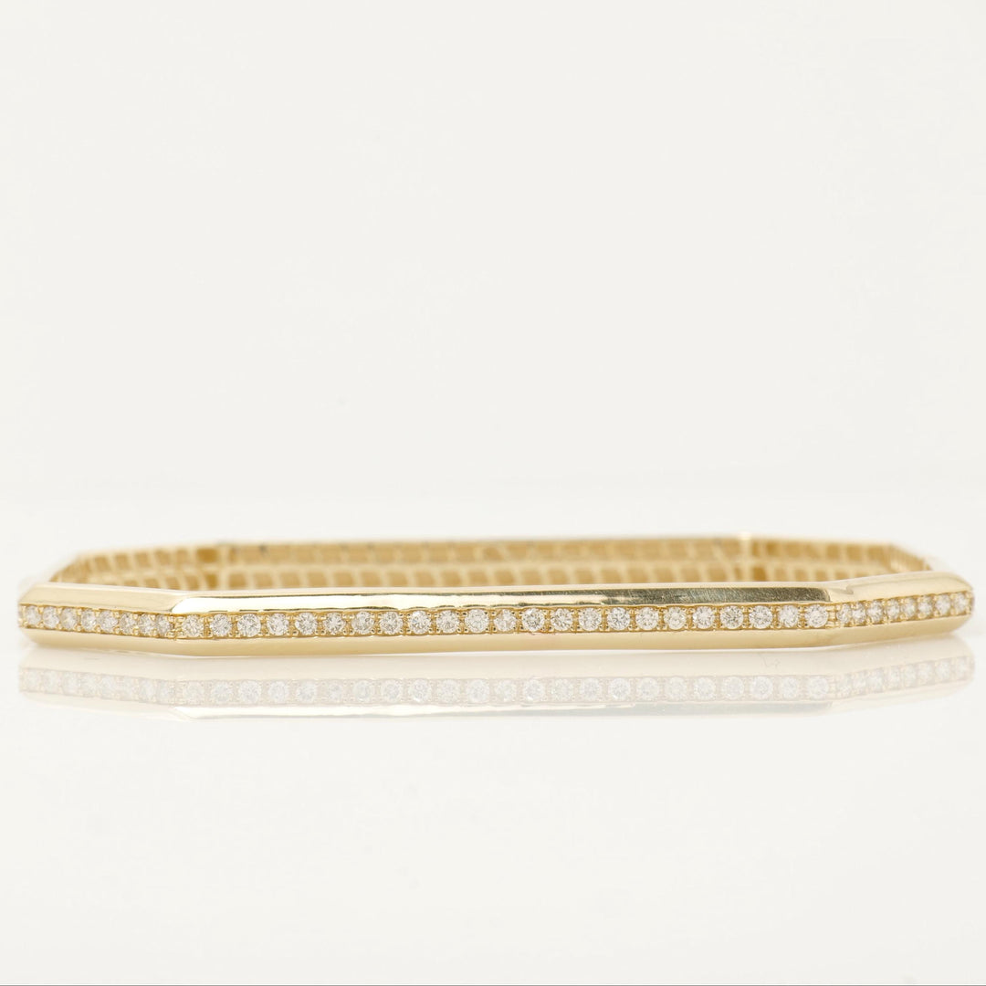 Hexagon Natural Diamond Bangle: 14k Solid Gold Geometric Stacking Bracelet, Certified Jewelry