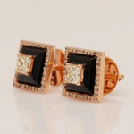 Load image into Gallery viewer, Square Black Enamel Natural Diamond Stud Earrings: 14k Solid Gold Princess Halo Stud Jewellery, Certified Jewelry
