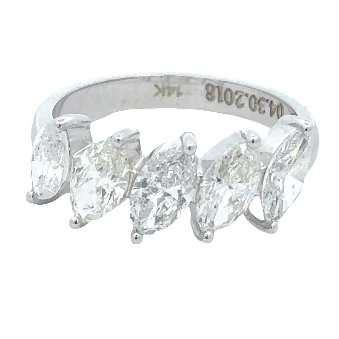 14k Gold Marquise Natural Diamond Ring: Half Eternity Engagement Stack Band, Certified Jewelry