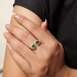 Load image into Gallery viewer, Heart Natural Emerald Diamond Open Band Ring: 14k Solid Gold Halo Gemstone Jewellery, Certified Jewelry
