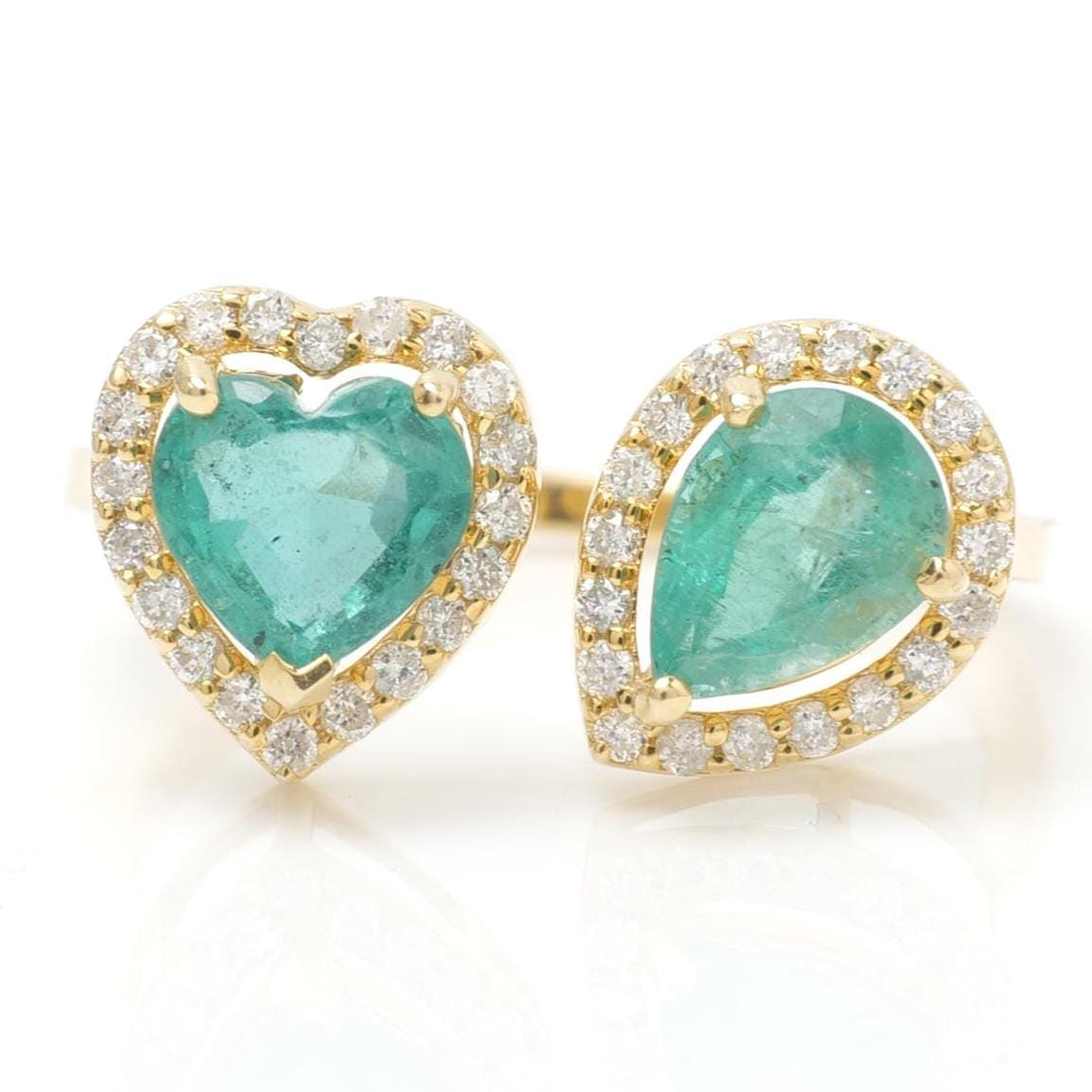 Heart Natural Emerald Diamond Open Band Ring: 14k Solid Gold Halo Gemstone Jewellery, Certified Jewelry