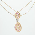 Load image into Gallery viewer, Natural Pear Diamond Halo Ruby Bridal Necklace: 14k Solid Gold Double Drop Gemstone Jewellery, Certified Jewelry
