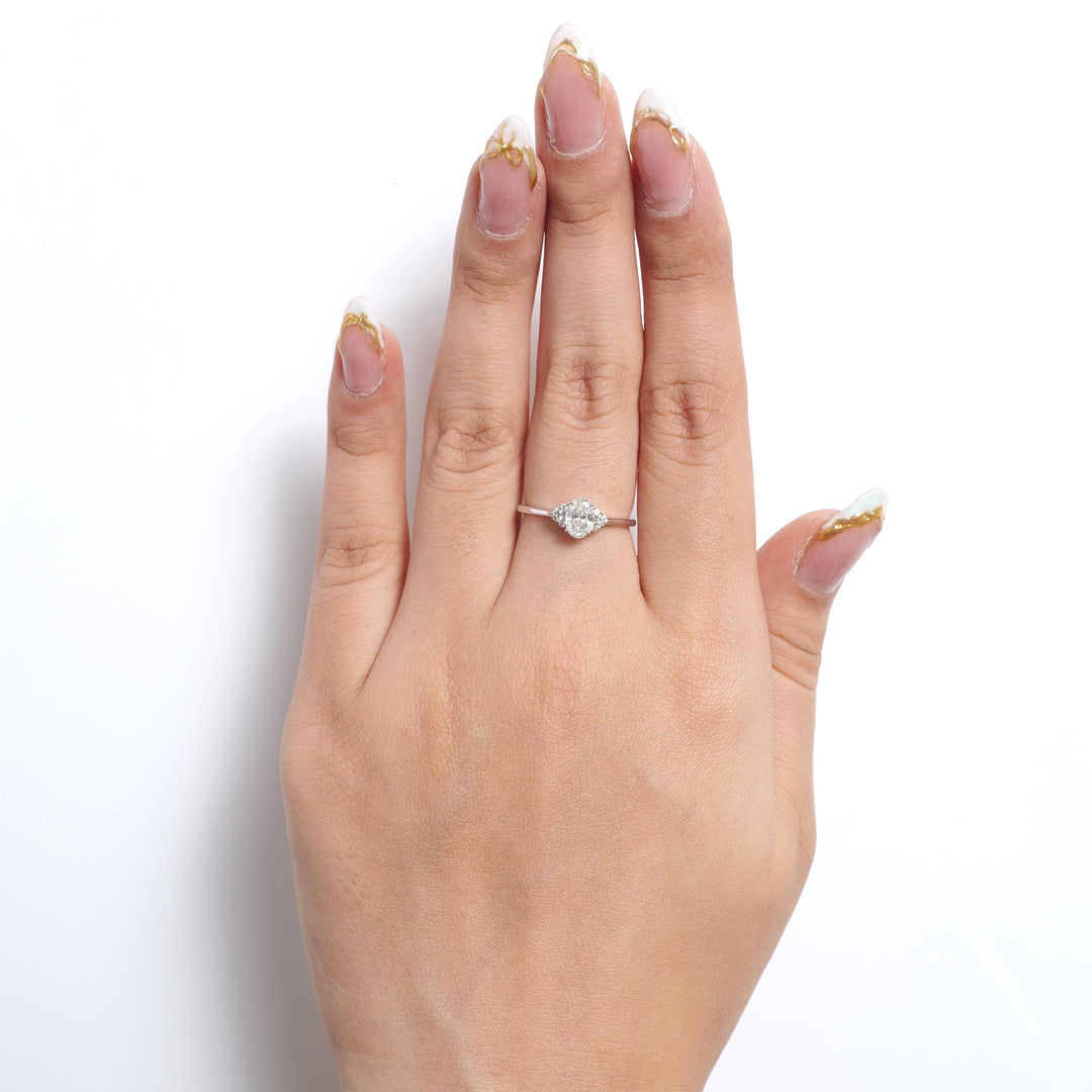 Oval Solitaire Cluster Natural Diamond Ring, 14k Solid Gold Proposal Wedding Ring, Certified Jewelry