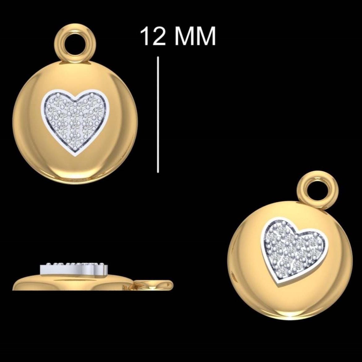 Heart Disc Natural Diamond Everyday Minimalist  Charm: 14k Solid Gold Pave Love Layering Charm, Jewellery, Certified Jewelry, Ready To Ship
