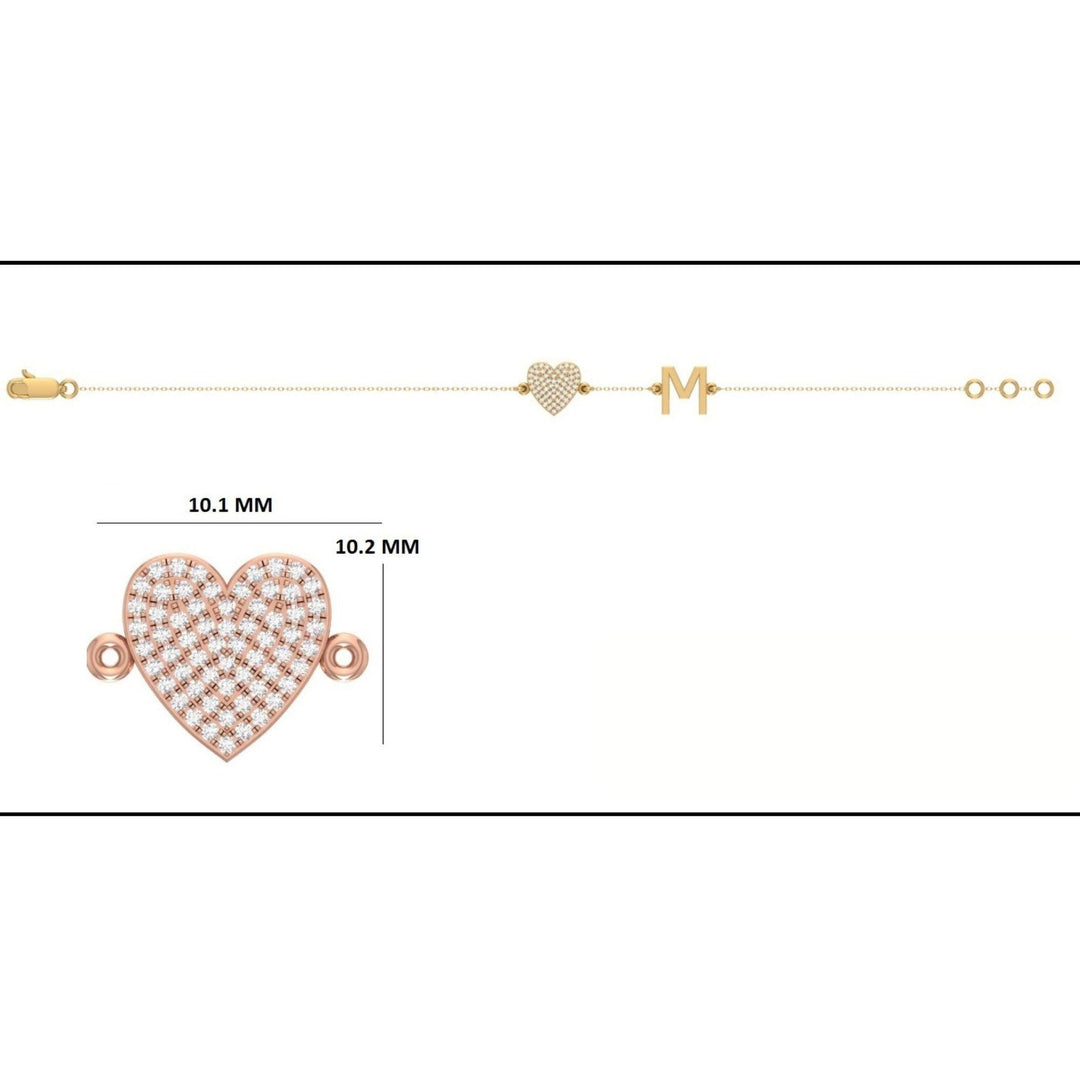 Heart Initial Natural Diamond Bracelet: 14k Solid Gold Personalized Letter Bracelet, Minimalist Custom Chain Jewelry, Ready To Ship