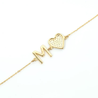 Heart Initial Natural Diamond Bracelet: 14k Solid Gold Personalized Letter Bracelet, Minimalist Custom Chain Jewelry, Ready To Ship