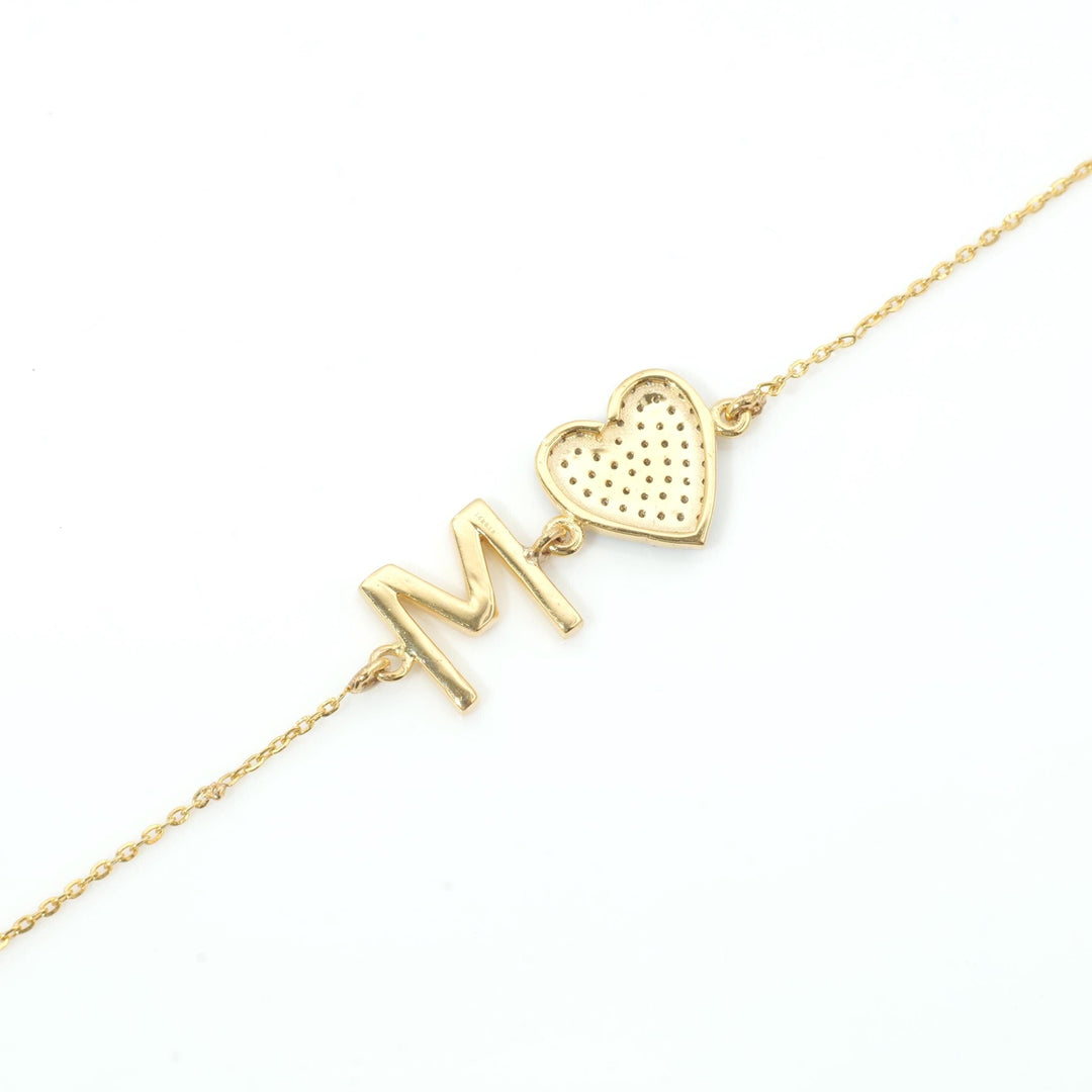 Heart Initial Natural Diamond Bracelet: 14k Solid Gold Personalized Letter Bracelet, Minimalist Custom Chain Jewelry, Ready To Ship