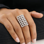 Load image into Gallery viewer, Check Design Natural Diamonds Cocktail Ring: 14k Solid Gold Patterned Triple Shank Ring, Certified Jewelry
