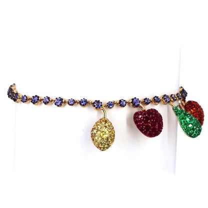 Fruit Charm Chain Tennis Bracelet: 14K Solid Gold Gemstone Jewellery, Certified Jewelry