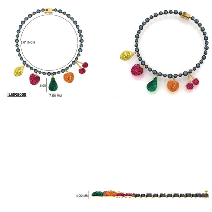 Fruit Charm Chain Tennis Bracelet: 14K Solid Gold Gemstone Jewellery, Certified Jewelry
