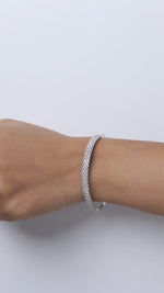 Load and play video in Gallery viewer, Pavé Lattice Natural Diamond Bangle Bracelet: 14k Solid Gold Statement Stackable Jewellery, Certified Jewelry
