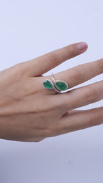 Load and play video in Gallery viewer, Emerald Halo Diamond Bypass Ring, 14k Solid Gold, Natural Diamonds, Pear Gemstone Wrap Band, Statement Cocktail Jewelry, Certified Jewelry

