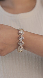 Load and play video in Gallery viewer, Multi-Shape Natural Diamond Double Halo Bracelet: 14k Solid Gold Bridal Jewellery, Certified Jewelry
