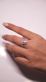 Load and play video in Gallery viewer, Pear Diamond Halo Ring, 14k Solid Gold, Natural Diamonds, Statement Cocktail Jewelry, Two Toned Bypass Ring, Certified Jewelry
