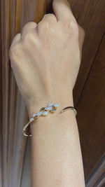 Load and play video in Gallery viewer, Rhombus Open Cuff Bracelet, 14K Solid Gold, Natural Diamond, Cluster Stackable Bangle, Geometric Layered Cocktail Jewelry, Statement Bangle
