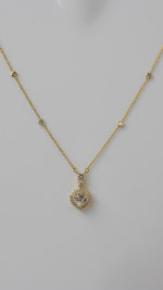 Load and play video in Gallery viewer, Heart Halo Diamond Pendant Necklace, 14k Solid Gold, Natural Diamonds, Love Station Chain, Proposal Layering Jewelry, Certified Jewelry
