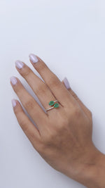 Load and play video in Gallery viewer, Natural Emeralds &amp; Diamond Bypass Ring: 14k Solid Gold Two-Stone Gemstone Promise Jewellery, Certified Jewelry
