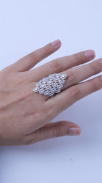 Load and play video in Gallery viewer, 14k Solid Gold Marquise Natural Diamond Lattice Ring: Wide Halo Cocktail Jewellery, Certified Jewelry
