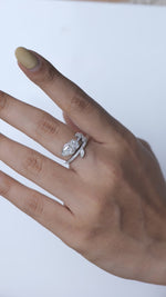 Load and play video in Gallery viewer, 14k Solid Gold Pear Natural Diamond Leaf Ring - Nature-Inspired Statement Bypass Jewelry, Certified Jewelry
