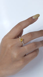 Load and play video in Gallery viewer, Pear Yellow Sapphire Diamond Ring, 14k Solid Gold, Natural Diamonds, Gemstone Statement Ring, Everyday Band Ring, Certified Jewelry
